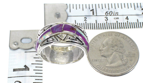 Authentic Sterling Silver Water Wave Magenta Turquoise Opal Inlay Ring Size 5-3/4 RX61313